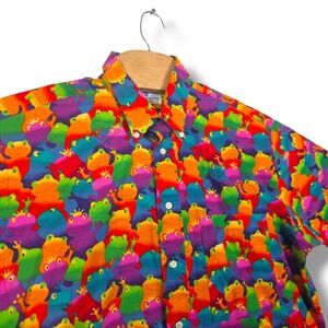 English Sports Shop Bermuda Men's Large Colorful Frog Print Button Down Shirt L